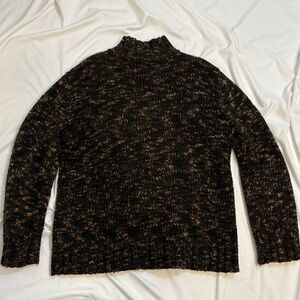 Vintage Wool Blend Tri Color Warm Thick Knit Sweater, Earthy Brown Green Tan